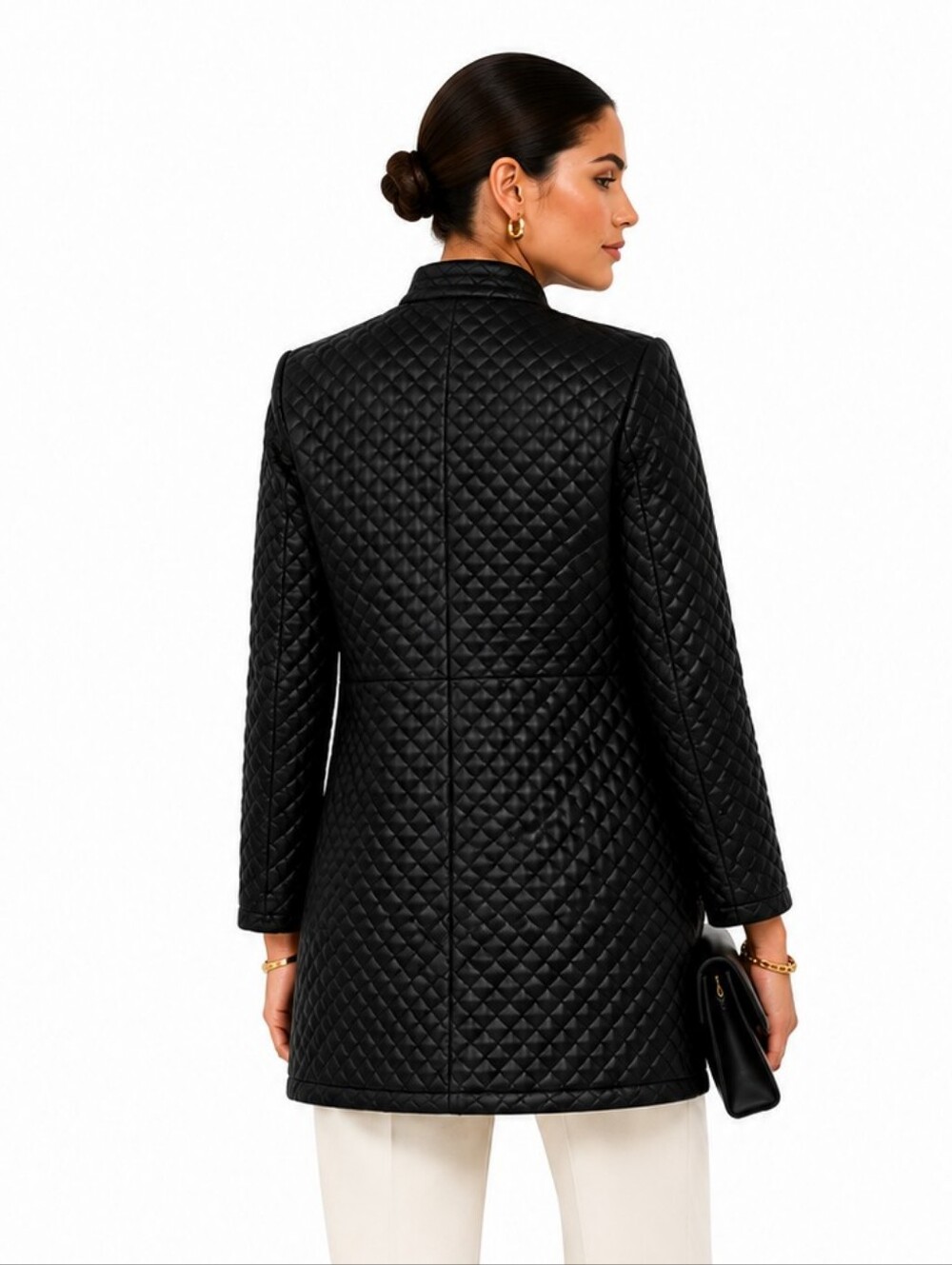 NYCC Black Quilted Jacket Coat | Size L Parisian Chic Quiet Luxury Career Wear - Picture 2 of 7